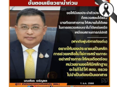 ผู้ว่าการตรวจเงินแผ่นดิน (ผตง.) ประกาศแนวทางช่วยเหลือผู้ประสบอุทภภัย” ยึดความเดือดร้อน ปชช. เป็นหลัก” พร้อมตั้งทีมให้คำปรึกษาท้องถิ่น